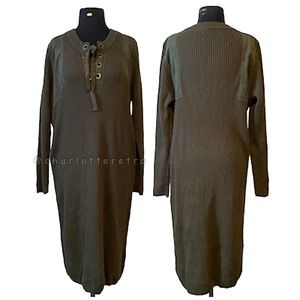 Dark Khaki Green Sweater Dress